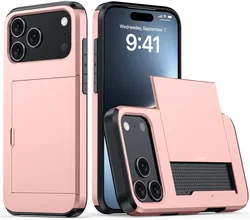 Apple iPhone 18 Pro Hoesje met Slider Kaarthouder Back Cover Roze afbeelding