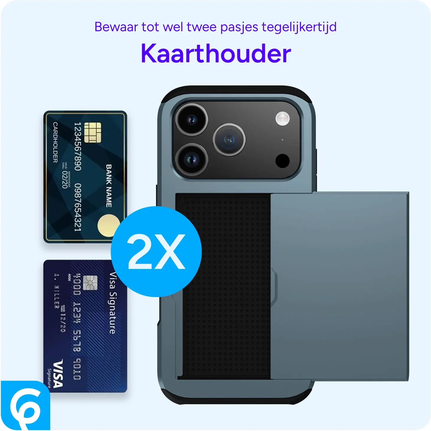 Apple iPhone 18 Pro Hoesje met Slider Kaarthouder Back Cover Blauw afbeelding 10