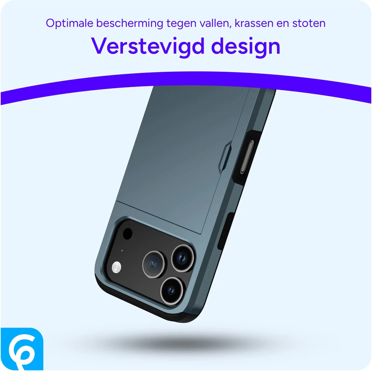 Apple iPhone 18 Pro Hoesje met Slider Kaarthouder Back Cover Blauw afbeelding 2