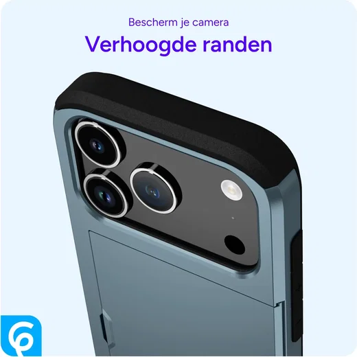 Apple iPhone 18 Pro Hoesje met Slider Kaarthouder Back Cover Blauw afbeelding 7