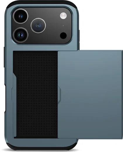 Apple iPhone 18 Pro Hoesje met Slider Kaarthouder Back Cover Blauw afbeelding 12