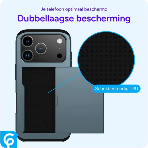Apple iPhone 18 Pro Hoesje met Slider Kaarthouder Back Cover Blauw afbeelding 6