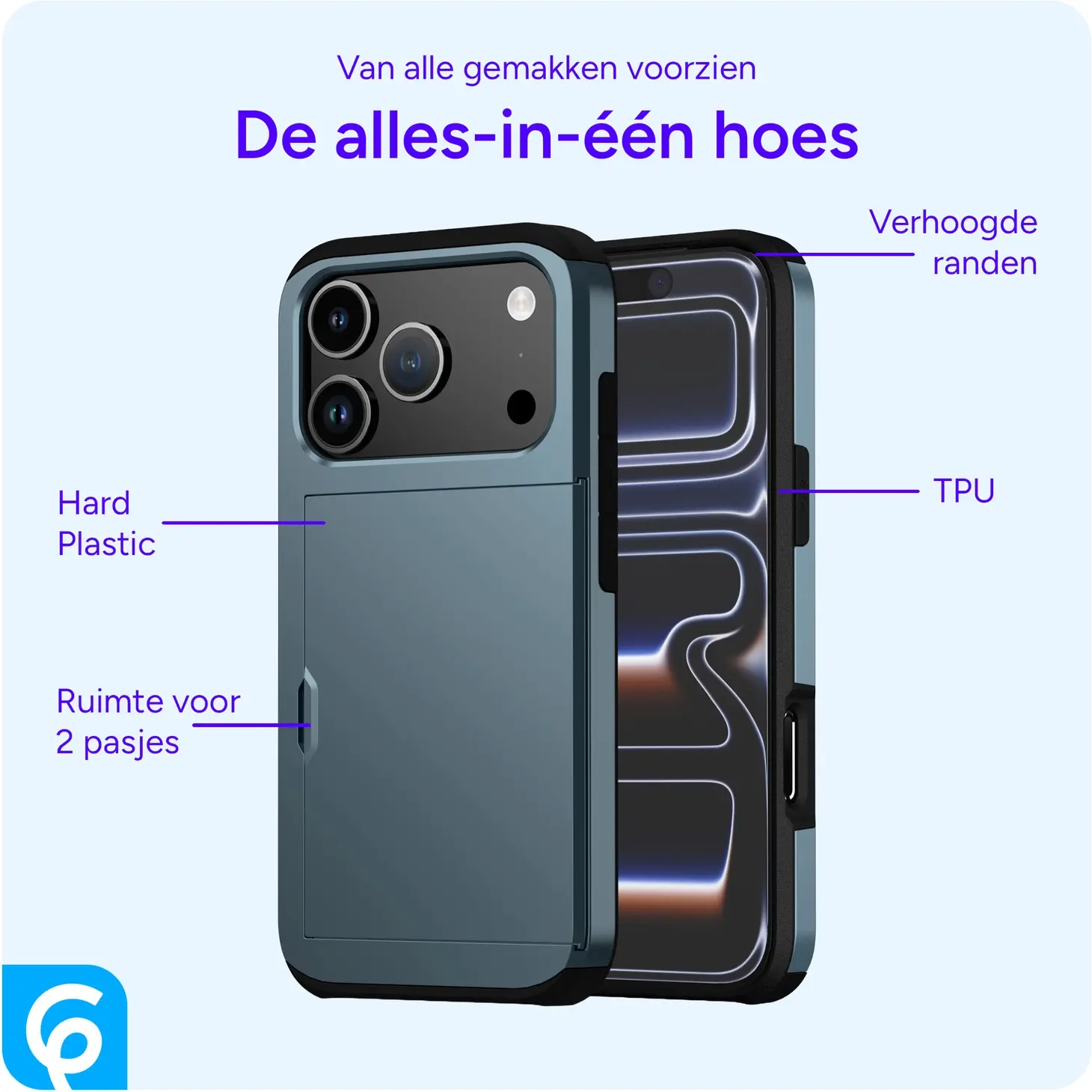 Apple iPhone 18 Pro Hoesje met Slider Kaarthouder Back Cover Blauw afbeelding 4