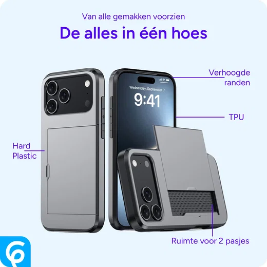 Apple iPhone 18 Pro Hoesje met Slider Kaarthouder Back Cover Grijs afbeelding 4