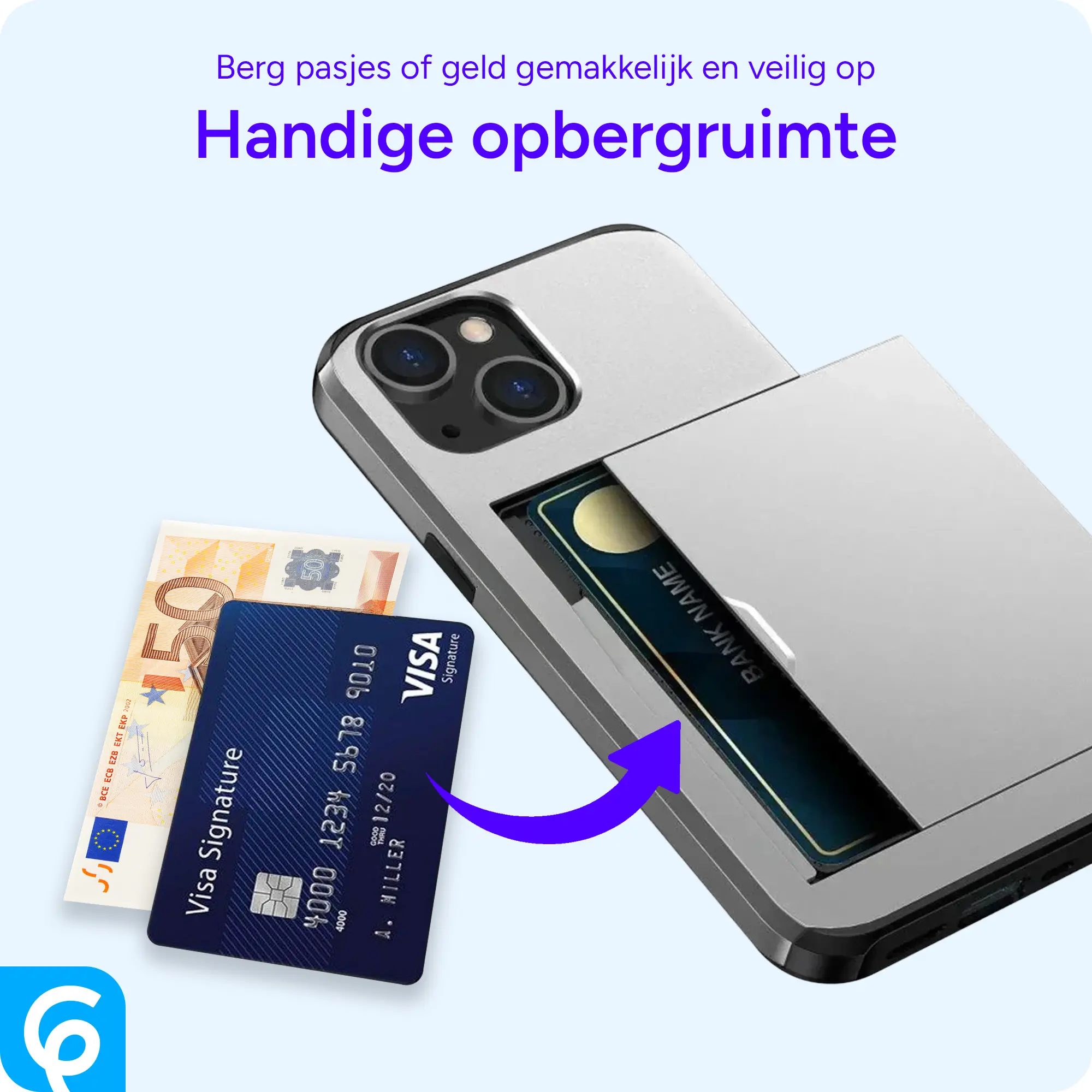 Apple iPhone 18 Pro Hoesje met Slider Kaarthouder Back Cover Grijs afbeelding 6