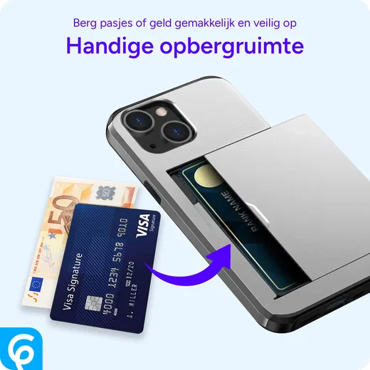 Apple iPhone 18 Pro Hoesje met Slider Kaarthouder Back Cover Grijs afbeelding 6