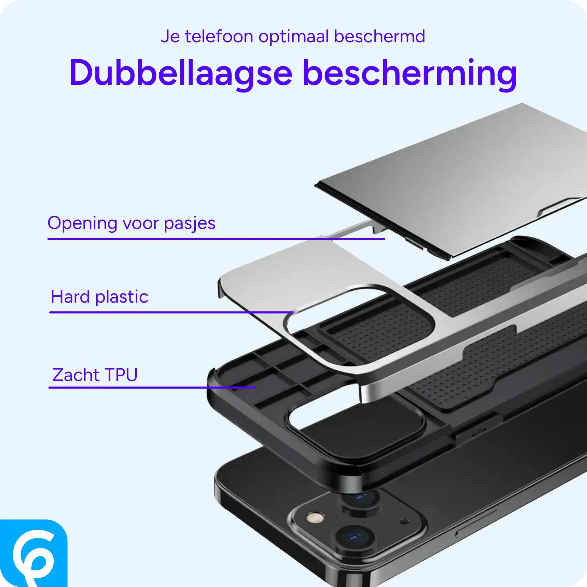Apple iPhone 18 Pro Hoesje met Slider Kaarthouder Back Cover Grijs afbeelding 11
