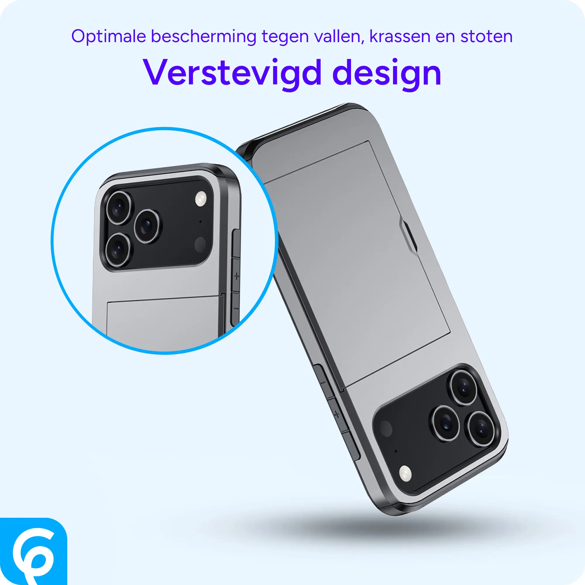 Apple iPhone 18 Pro Hoesje met Slider Kaarthouder Back Cover Grijs afbeelding 2