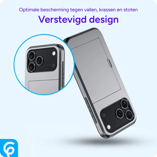 Apple iPhone 18 Pro Hoesje met Slider Kaarthouder Back Cover Grijs afbeelding 2