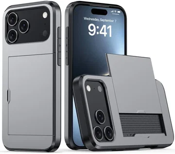 Apple iPhone 18 Pro Hoesje met Slider Kaarthouder Back Cover Grijs