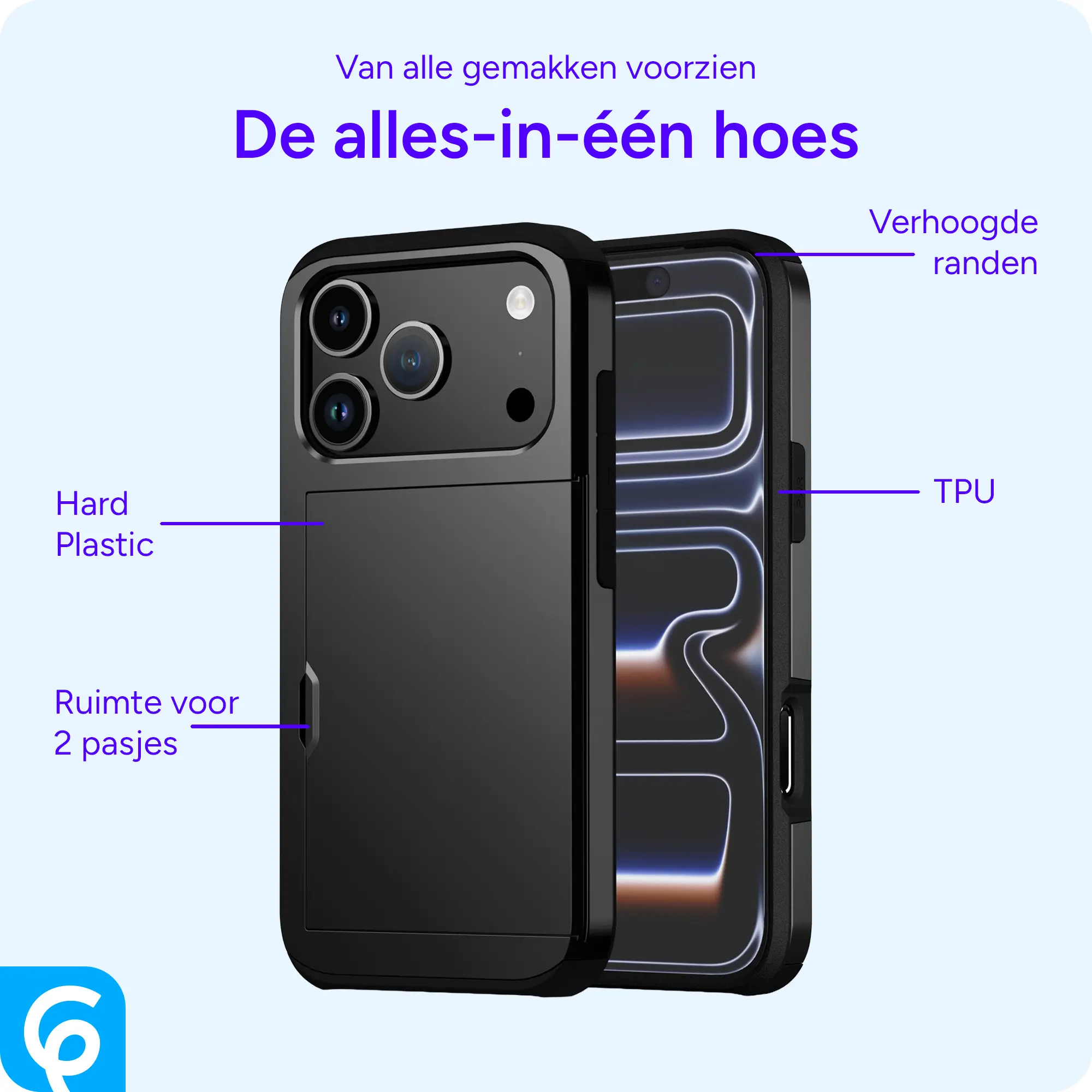 Apple iPhone 18 Pro Max Hoesje met Slider Kaarthouder Back Cover Zwart afbeelding 4