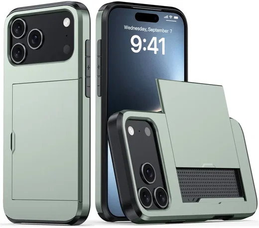 Apple iPhone 18 Pro Max Hoesje met Slider Kaarthouder Back Cover Groen afbeelding 1
