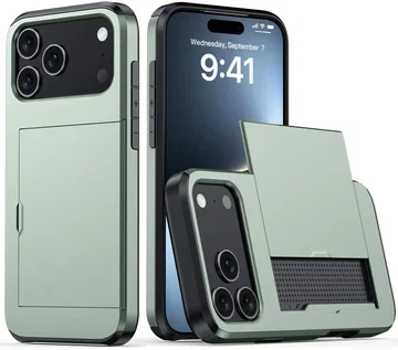 Apple iPhone 18 Pro Max Hoesje met Slider Kaarthouder Back Cover Groen