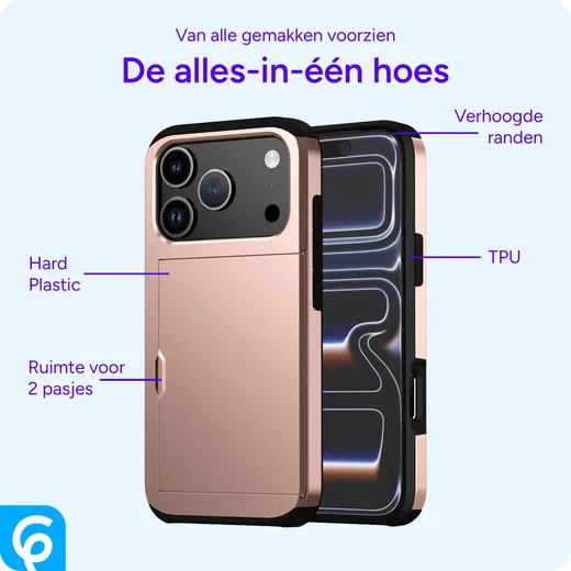 Apple iPhone 18 Pro Max Hoesje met Slider Kaarthouder Back Cover Roze afbeelding 4
