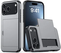 Apple iPhone 18 Pro Max Hoesje met Slider Kaarthouder Back Cover Grijs afbeelding