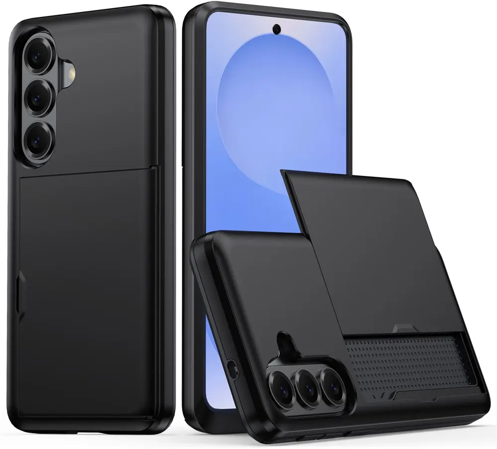Samsung Galaxy S26 FE Hoesje met Slider Kaarthouder Back Cover Zwart afbeelding 1