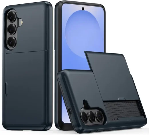 Samsung Galaxy S26 FE Hoesje met Slider Kaarthouder Back Cover Blauw afbeelding 1