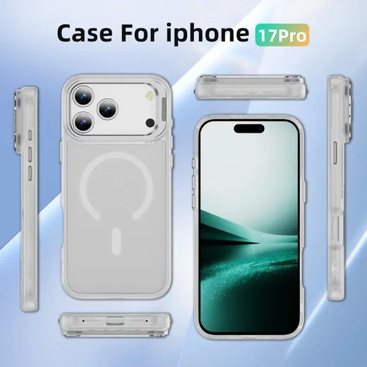 Apple iPhone 18 Pro Hoesje MagSafe Back Cover met Camera Stand Transparant afbeelding 11