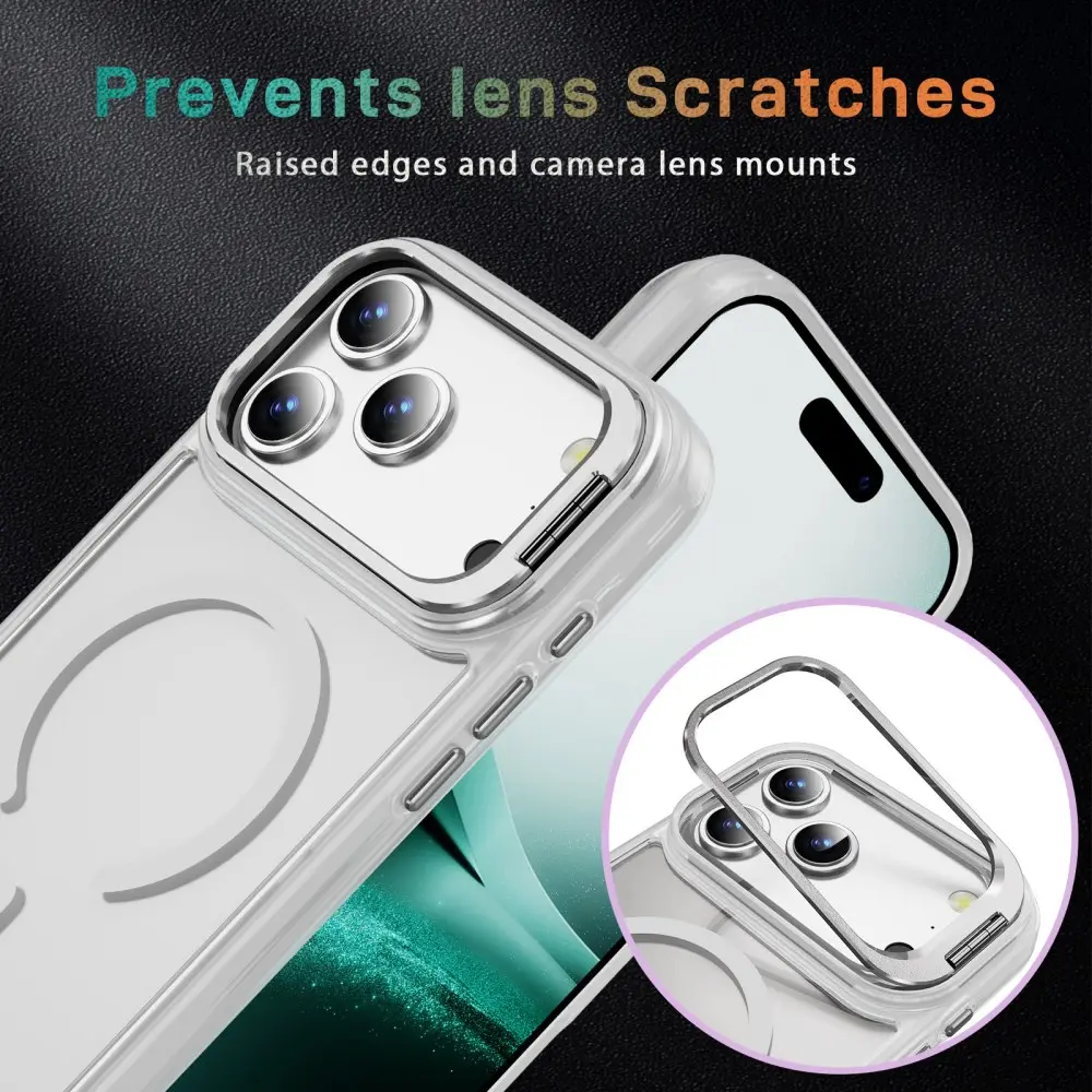 Apple iPhone 18 Pro Hoesje MagSafe Back Cover met Camera Stand Transparant afbeelding 9