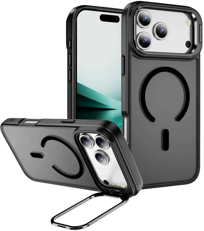 Apple iPhone 18 Pro Hoesje MagSafe Back Cover met Camera Stand Zwart afbeelding 1