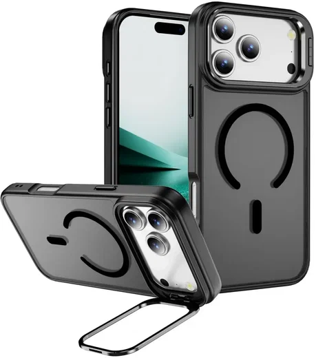 Apple iPhone 18 Pro Hoesje MagSafe Back Cover met Camera Stand Zwart afbeelding 1