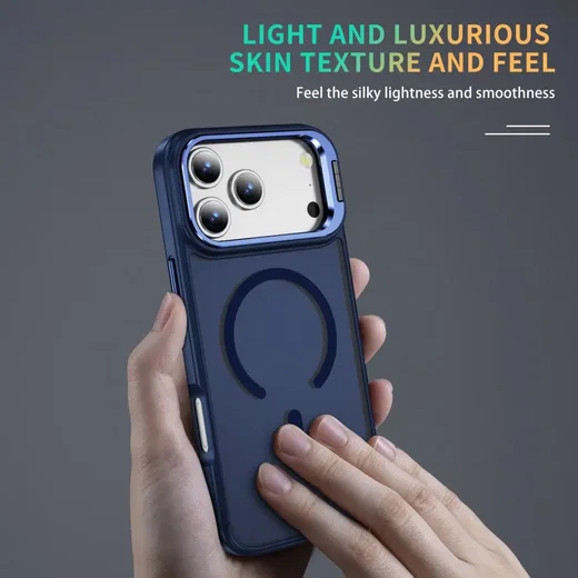 Apple iPhone 18 Pro Hoesje MagSafe Back Cover met Camera Stand Blauw afbeelding 8