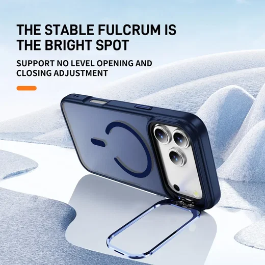 Apple iPhone 18 Pro Hoesje MagSafe Back Cover met Camera Stand Blauw afbeelding 3
