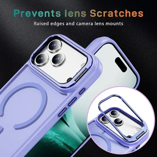 Apple iPhone 18 Pro Hoesje MagSafe Back Cover met Camera Stand Licht Paars afbeelding 9