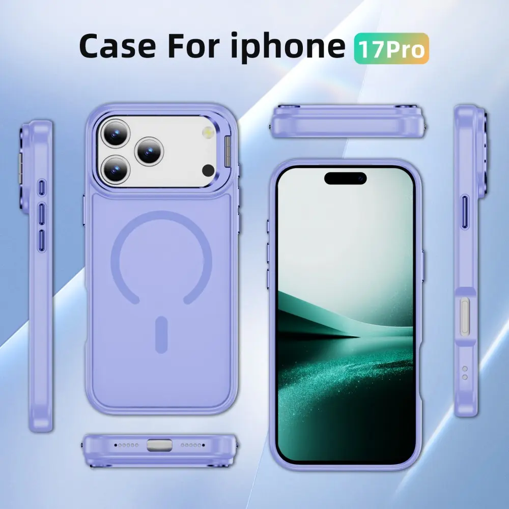 Apple iPhone 18 Pro Hoesje MagSafe Back Cover met Camera Stand Licht Paars afbeelding 11