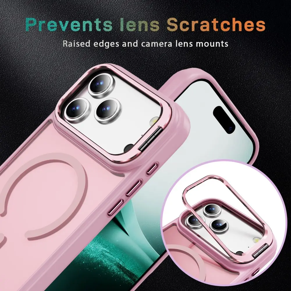Apple iPhone 16 Pro Hoesje MagSafe Back Cover met Camera Stand Roze afbeelding 9