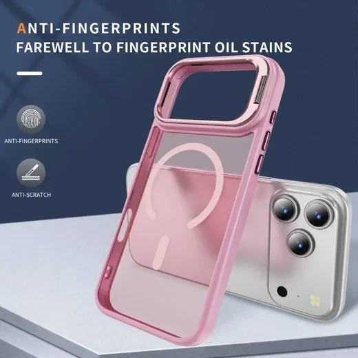 Apple iPhone 16 Pro Hoesje MagSafe Back Cover met Camera Stand Roze afbeelding 6