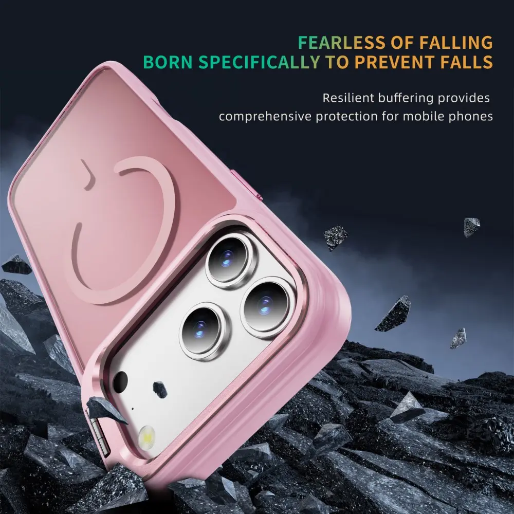 Apple iPhone 16 Pro Hoesje MagSafe Back Cover met Camera Stand Roze afbeelding 2