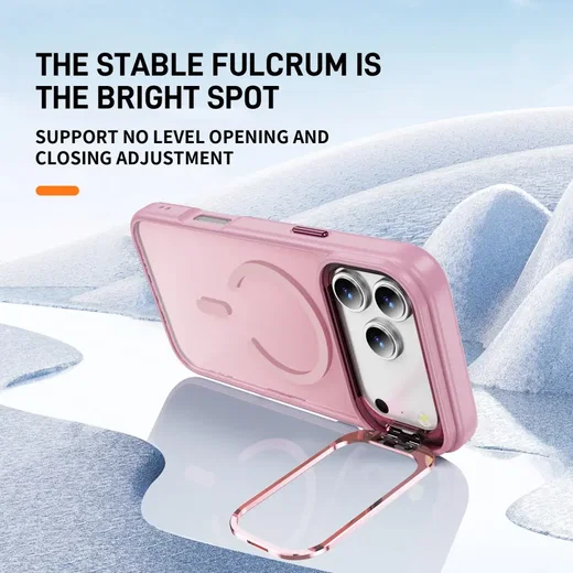 Apple iPhone 16 Pro Hoesje MagSafe Back Cover met Camera Stand Roze afbeelding 3