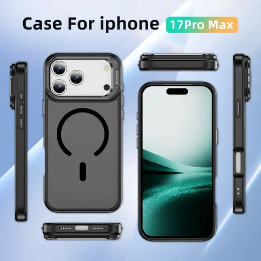 Apple iPhone 18 Pro Max Hoesje MagSafe Back Cover met Camera Stand Zwart afbeelding 11
