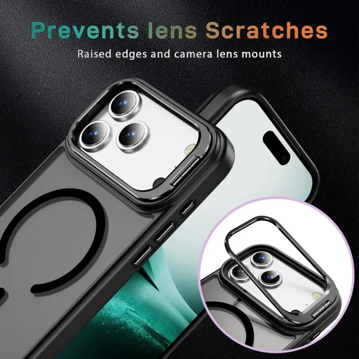 Apple iPhone 18 Pro Max Hoesje MagSafe Back Cover met Camera Stand Zwart afbeelding 9