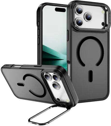 Apple iPhone 18 Pro Max Hoesje MagSafe Back Cover met Camera Stand Zwart afbeelding 1