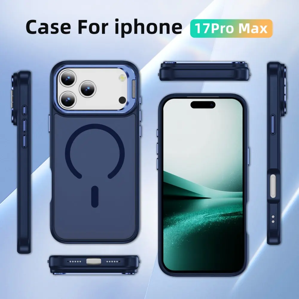 Apple iPhone 18 Pro Max Hoesje MagSafe Back Cover met Camera Stand Blauw afbeelding 11
