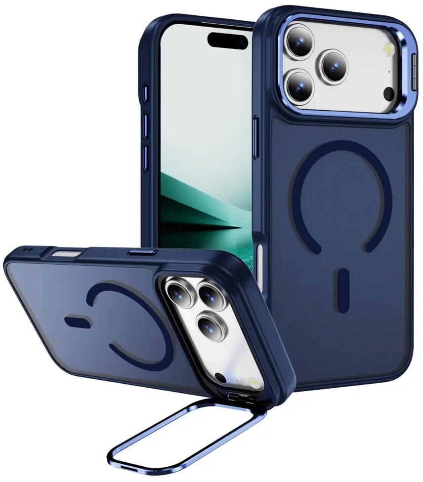 Apple iPhone 18 Pro Max Hoesje MagSafe Back Cover met Camera Stand Blauw afbeelding 1