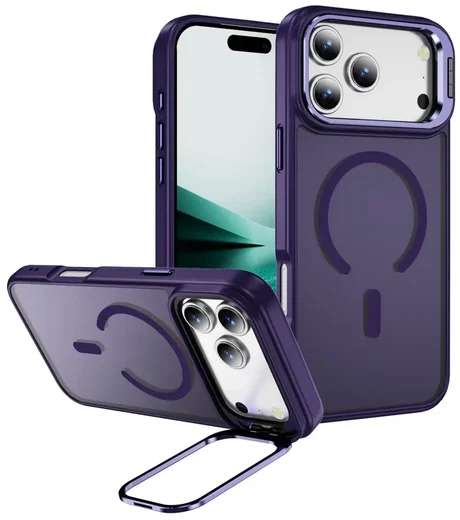 Apple iPhone 18 Pro Max Hoesje MagSafe Back Cover met Camera Stand Paars afbeelding 1
