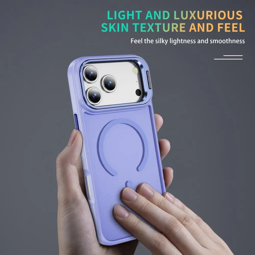 Apple iPhone 18 Pro Max Hoesje MagSafe Back Cover met Camera Stand Licht Paars afbeelding 6