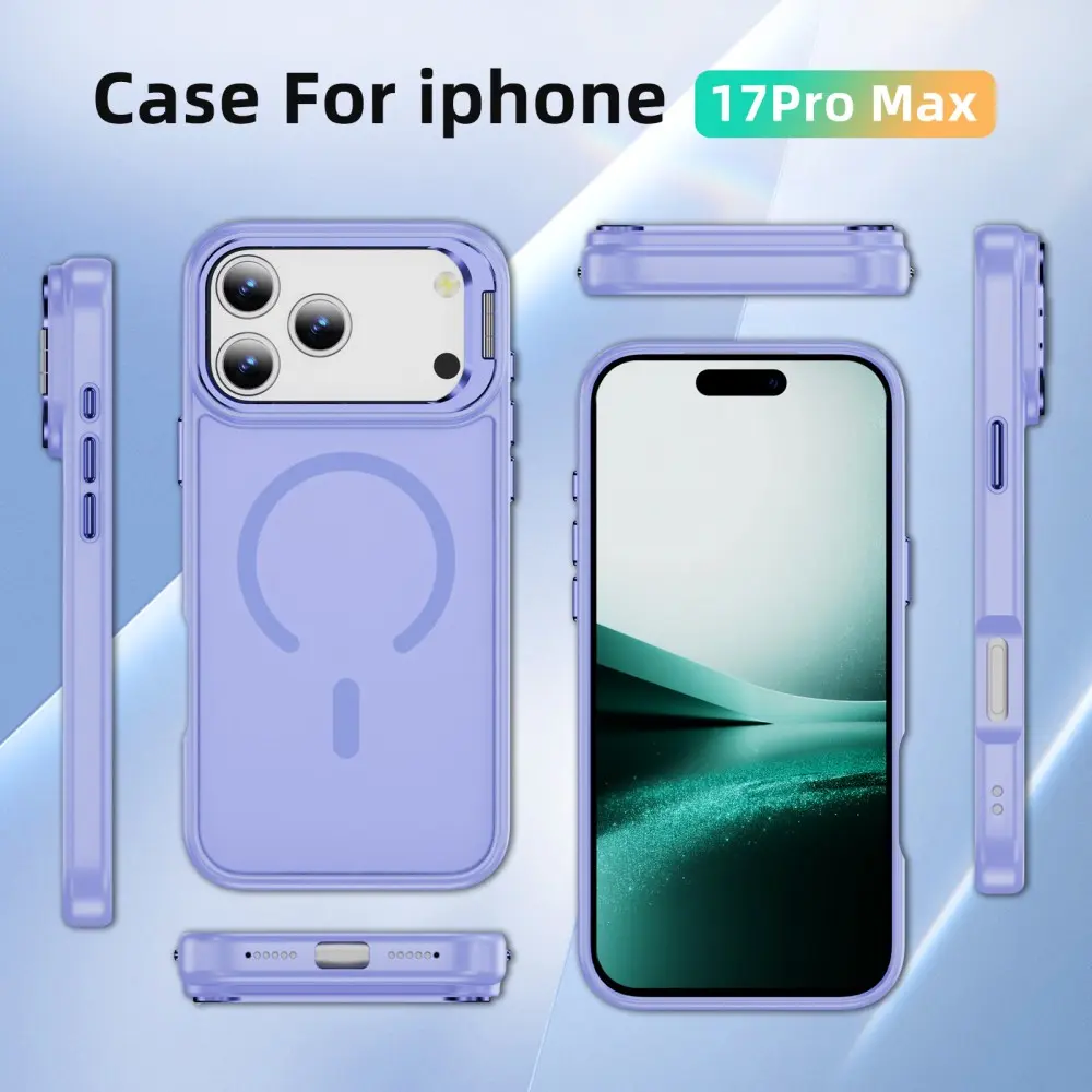Apple iPhone 18 Pro Max Hoesje MagSafe Back Cover met Camera Stand Licht Paars afbeelding 11