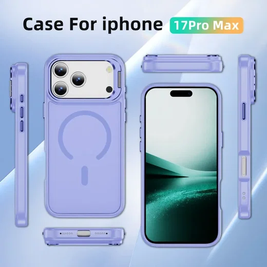 Apple iPhone 18 Pro Max Hoesje MagSafe Back Cover met Camera Stand Licht Paars afbeelding 11