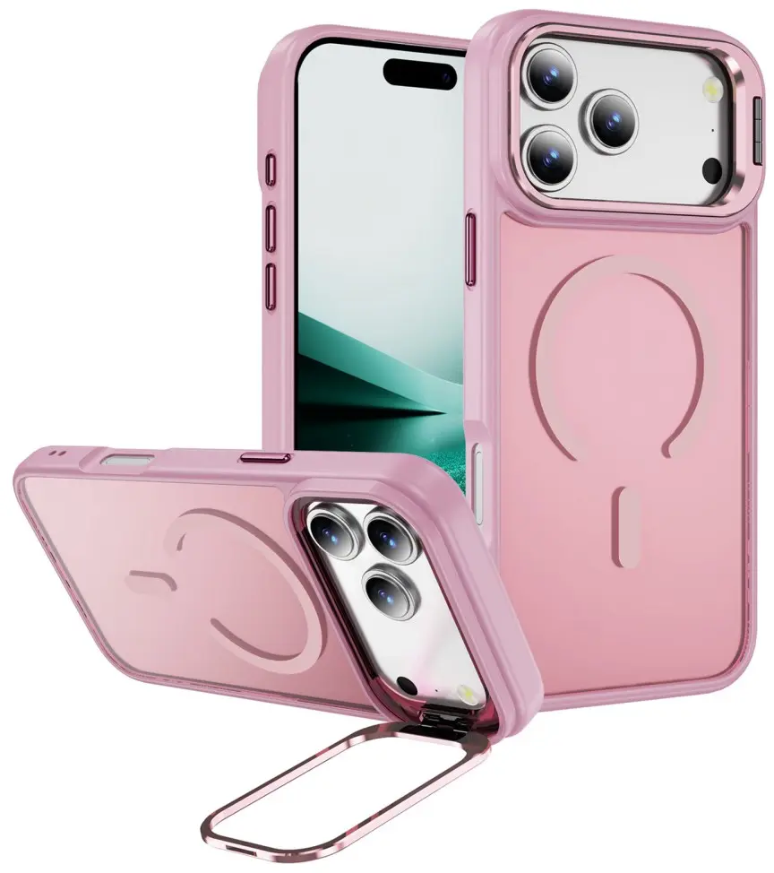 Apple iPhone 18 Pro Max Hoesje MagSafe Back Cover met Camera Stand Roze afbeelding 1