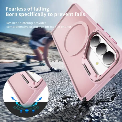 Samsung Galaxy S26 FE Hoesje MagSafe Back Cover met Camera Stand Roze afbeelding 2