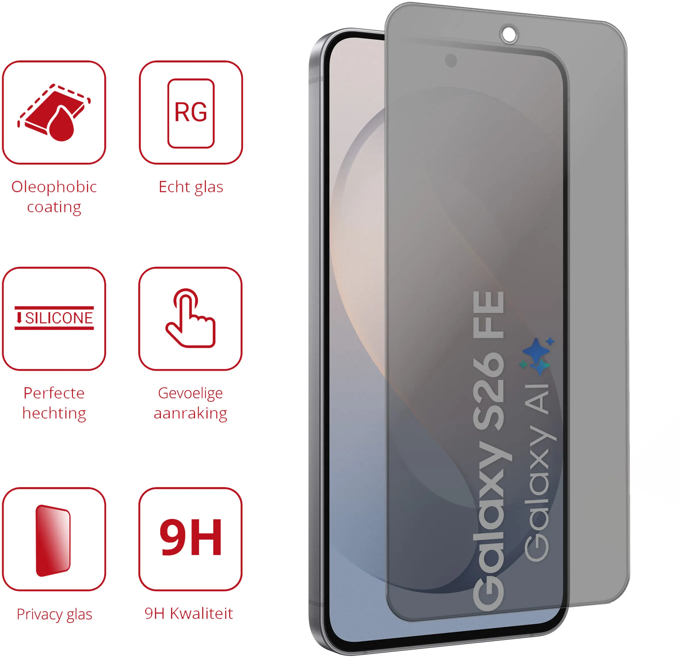Rosso Samsung Galaxy S26 FE 9H Tempered Glass Screen Protector Privacy afbeelding 2