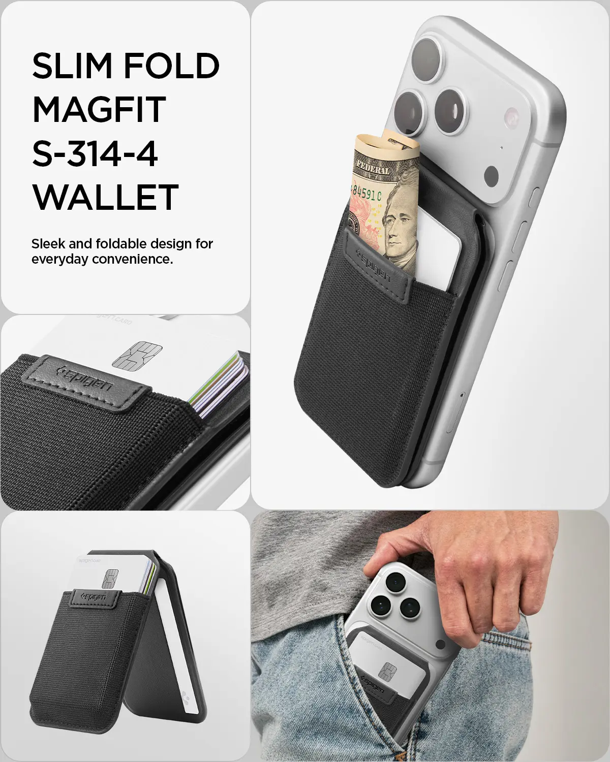 Spigen Slim Fold Stand Wallet MagSafe Pasjeshouder Zwart 12 Pasjes afbeelding 4