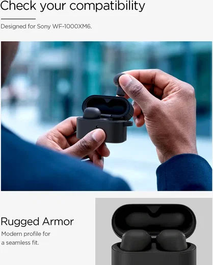 Spigen Rugged Armor Sony WF-1000XM6 Hoesje Matte Zwart afbeelding 4