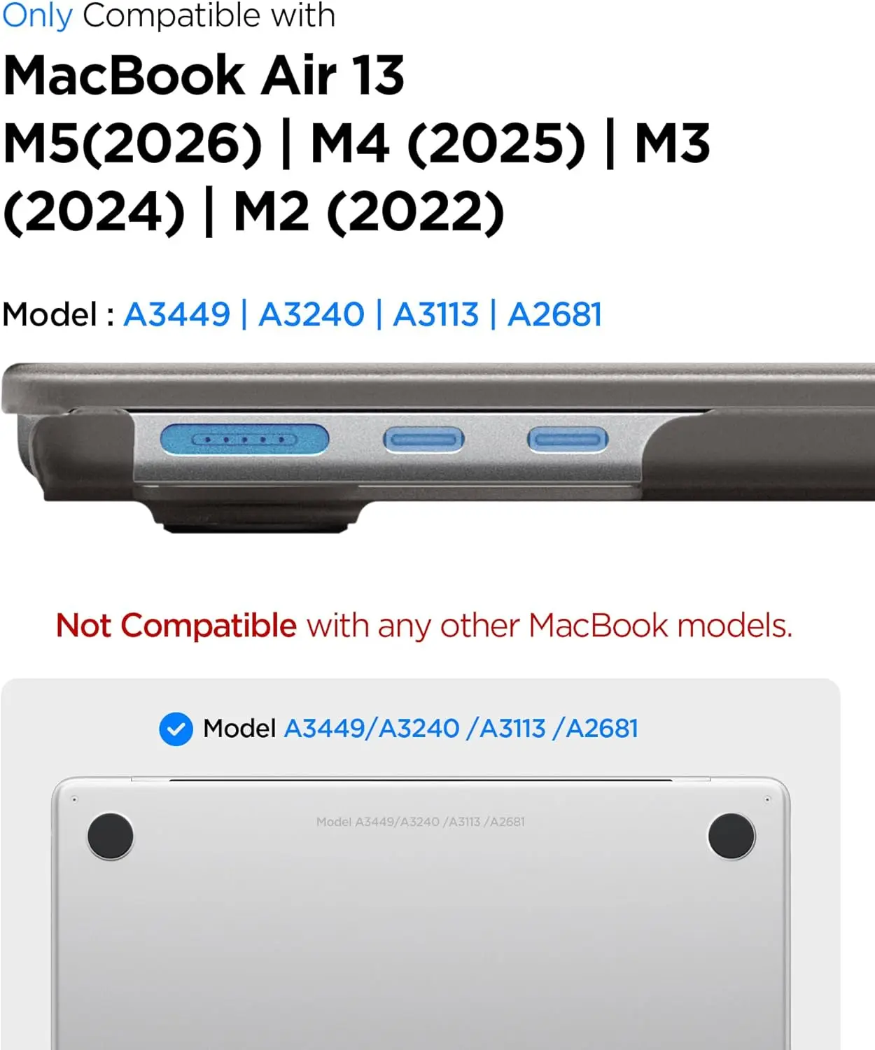 Spigen Air Skin Macbook Air 13 (M5/M4/M3/M2) Hoes Hardcase Transparant Zwart afbeelding 3