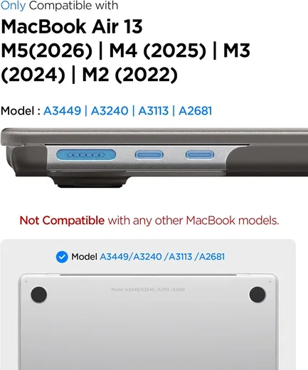 Spigen Air Skin Macbook Air 13 (M5/M4/M3/M2) Hoes Hardcase Transparant Zwart afbeelding 3