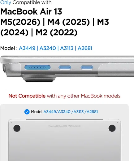 Spigen Air Skin Macbook Air 13 (M5/M4/M3/M2) Hoes Hardcase Transparant afbeelding 3